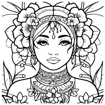 大人向けマンダラ風「美しい女神」の塗り絵９