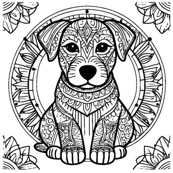 大人向けマンダラ風「犬」の塗り絵1