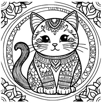 大人向けマンダラ風「猫」の塗り絵16