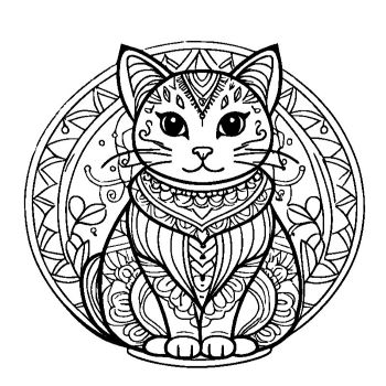 大人向けマンダラ風「猫」の塗り絵1