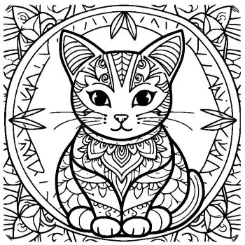 大人向けマンダラ風「猫」の塗り絵2