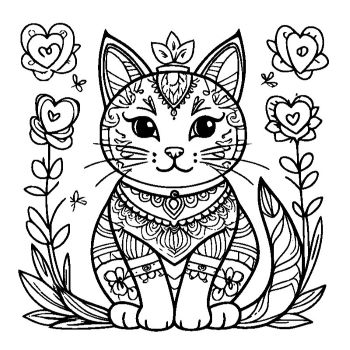 大人向けマンダラ風「猫」の塗り絵4