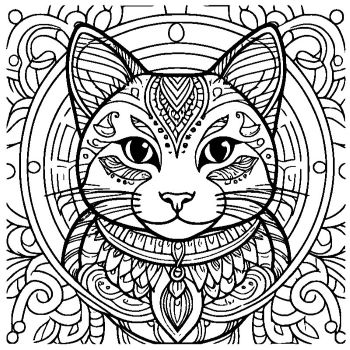 大人向けマンダラ風「猫」の塗り絵8