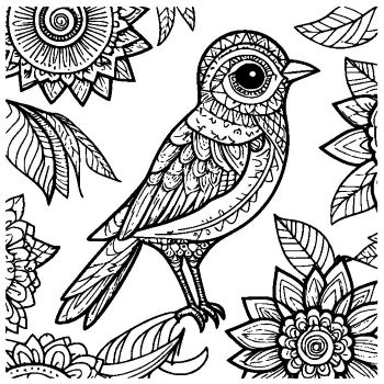 大人向けマンダラ風「鳥」の塗り絵5