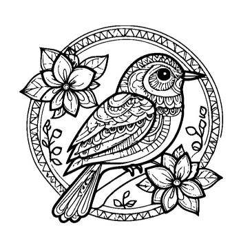 大人向けマンダラ風「鳥」の塗り絵6