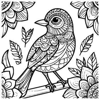 大人向けマンダラ風「鳥」の塗り絵7